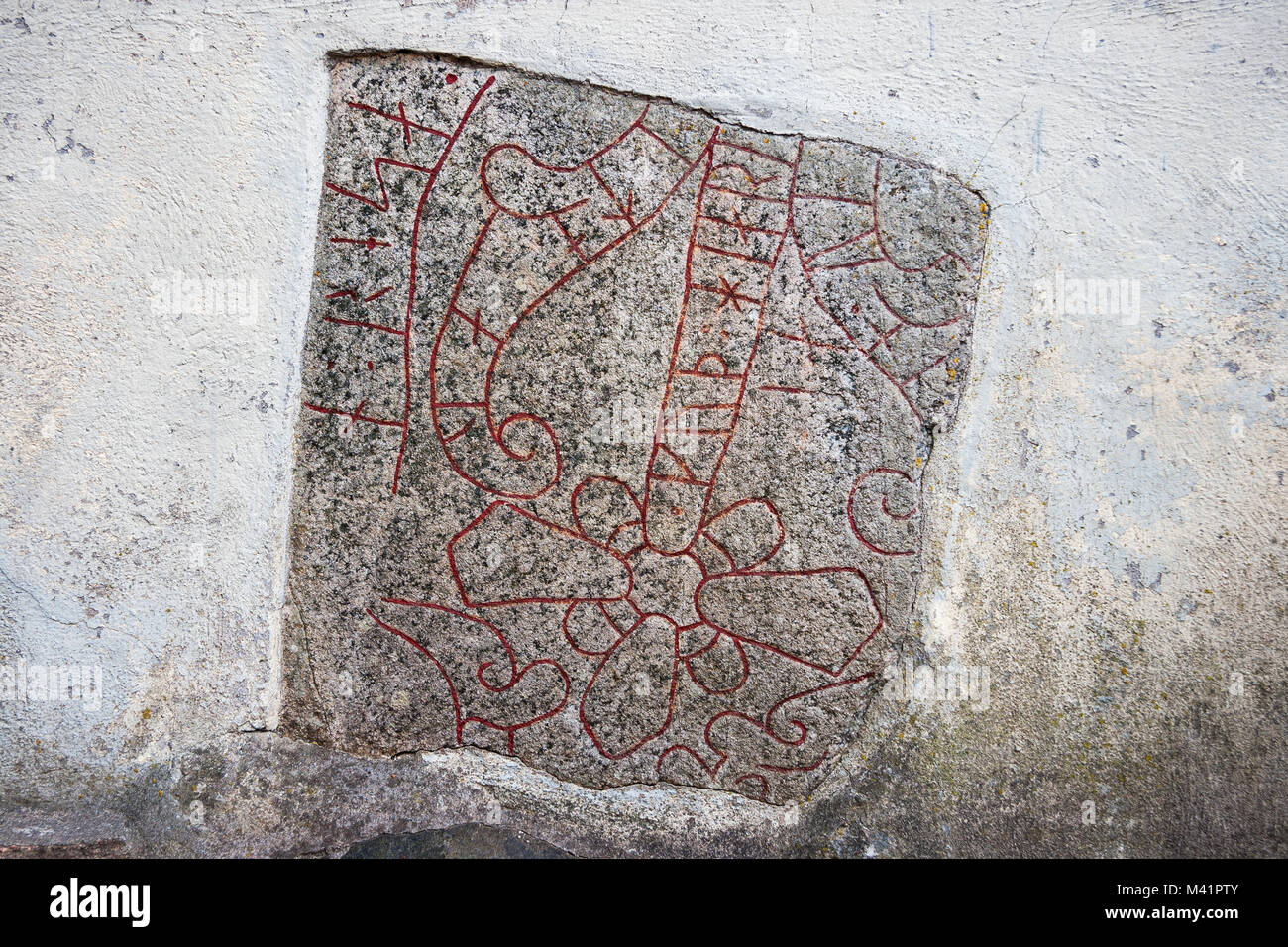Runestone built into the wall. Sigtuna, Sweden, Europe Stock Photo
