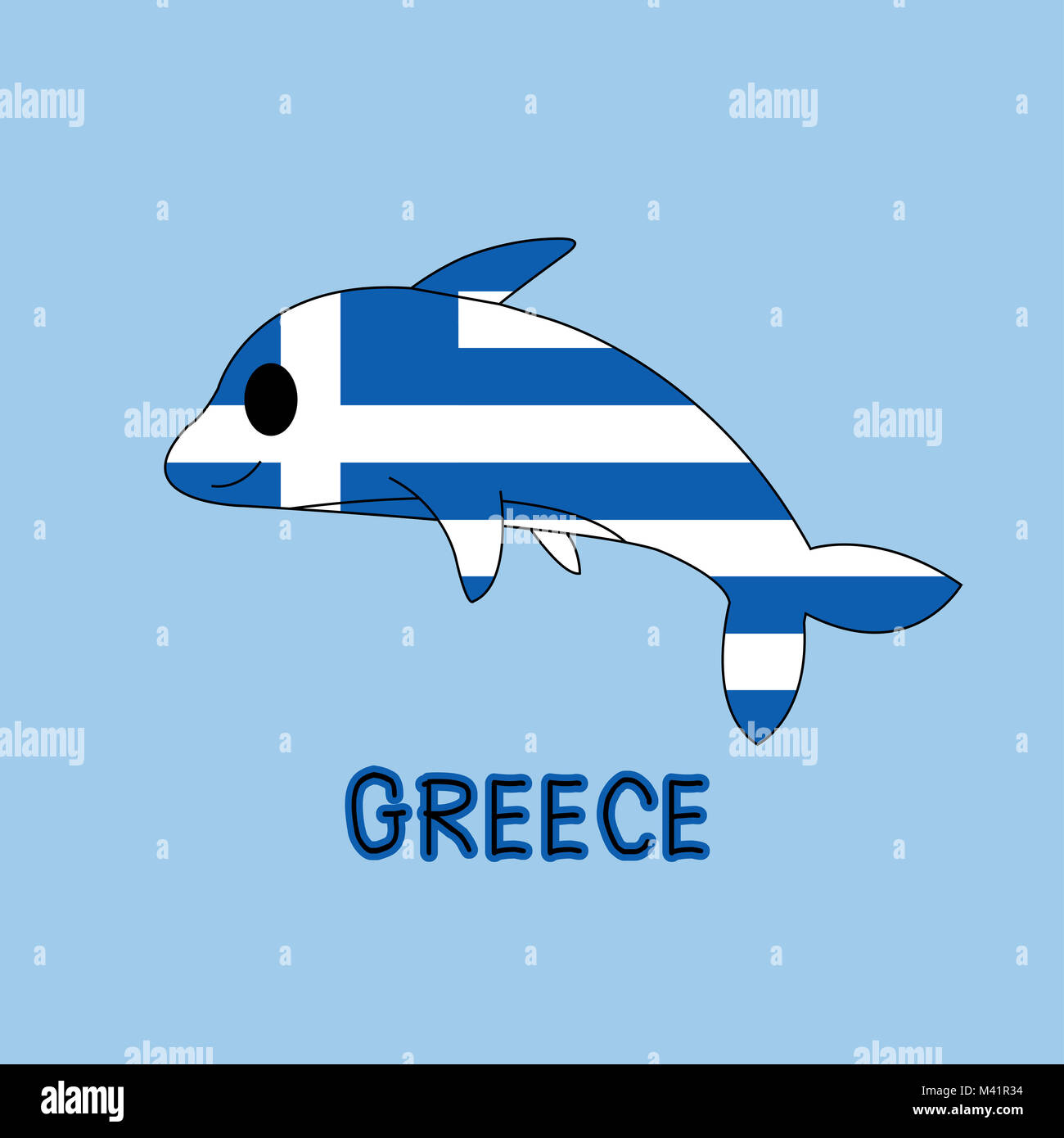 Color Imitation of Greece Flag with Dolphins, National Animal Stock