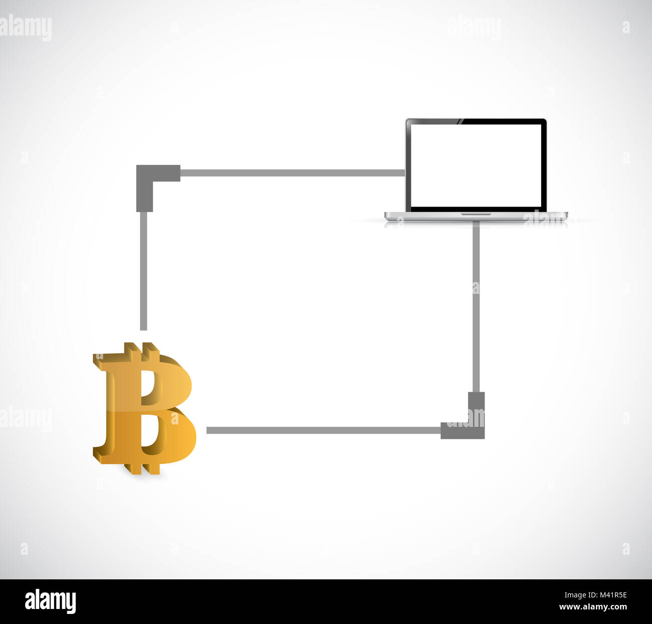 Computer and Bitcoin. block chain link diagram. illustration design ...