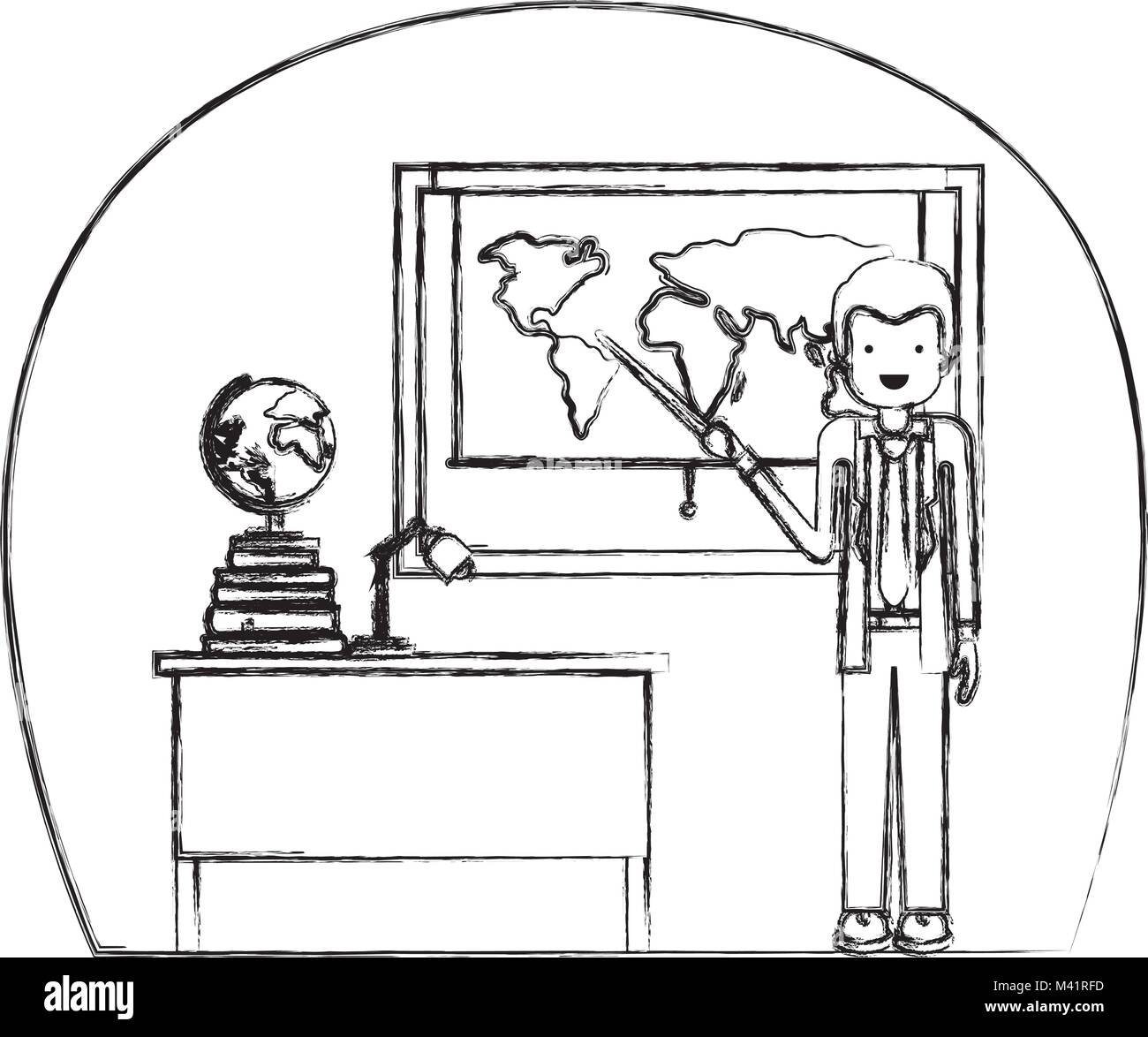 male teacher in geography class with pile books Stock Vector Image ...