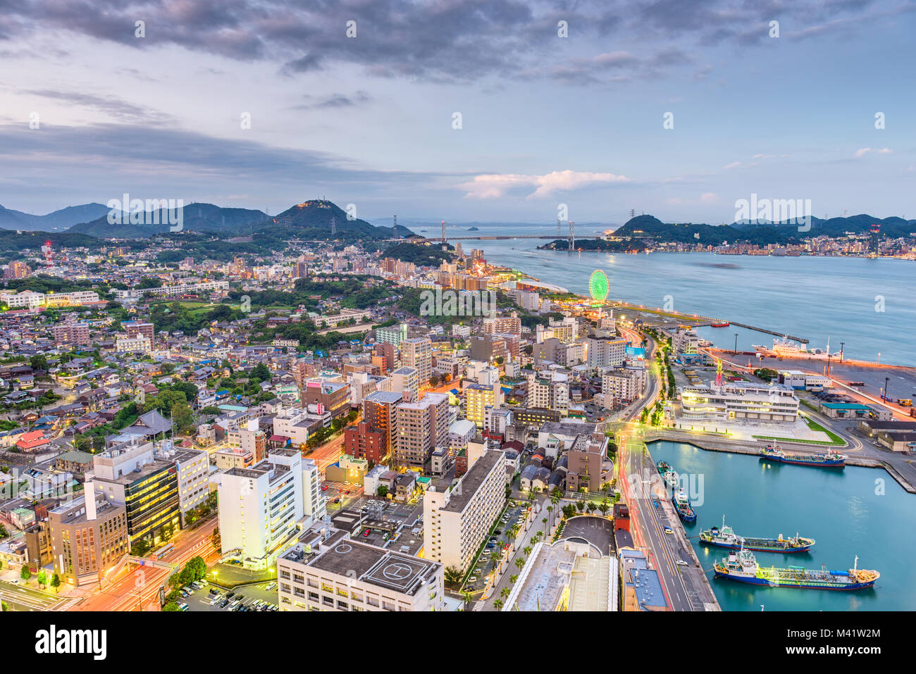 Shimonoseki, Yamaguchi, Japan skyline over the Kanmon Straits Stock