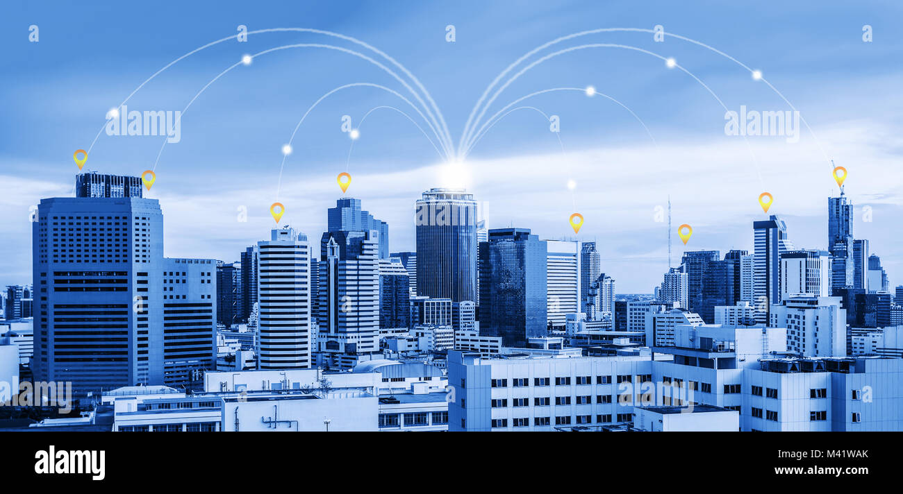 Commerce Realted Connection Network connection in city, e-commerce concept Stock Photo - Alamy