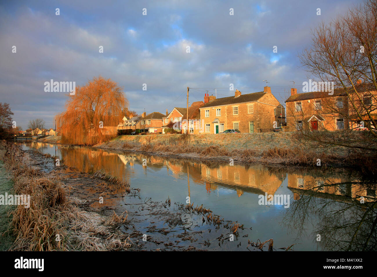 Winter Frost; river Welland Stone Bridge; Deeping St James; Lincolnshire; England; UK Stock Photo
