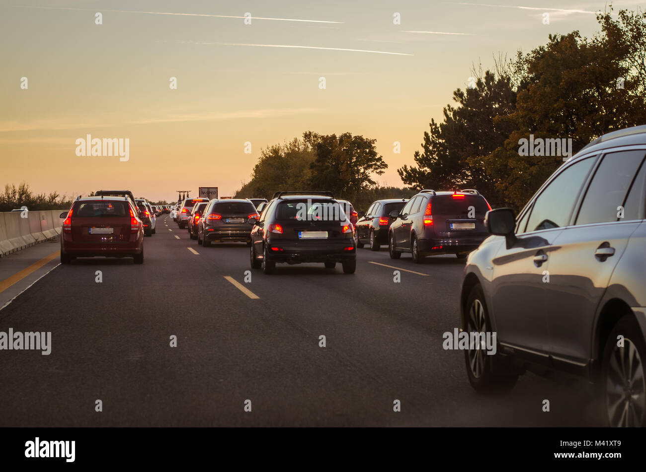 traffic jam on the road Stock Photo