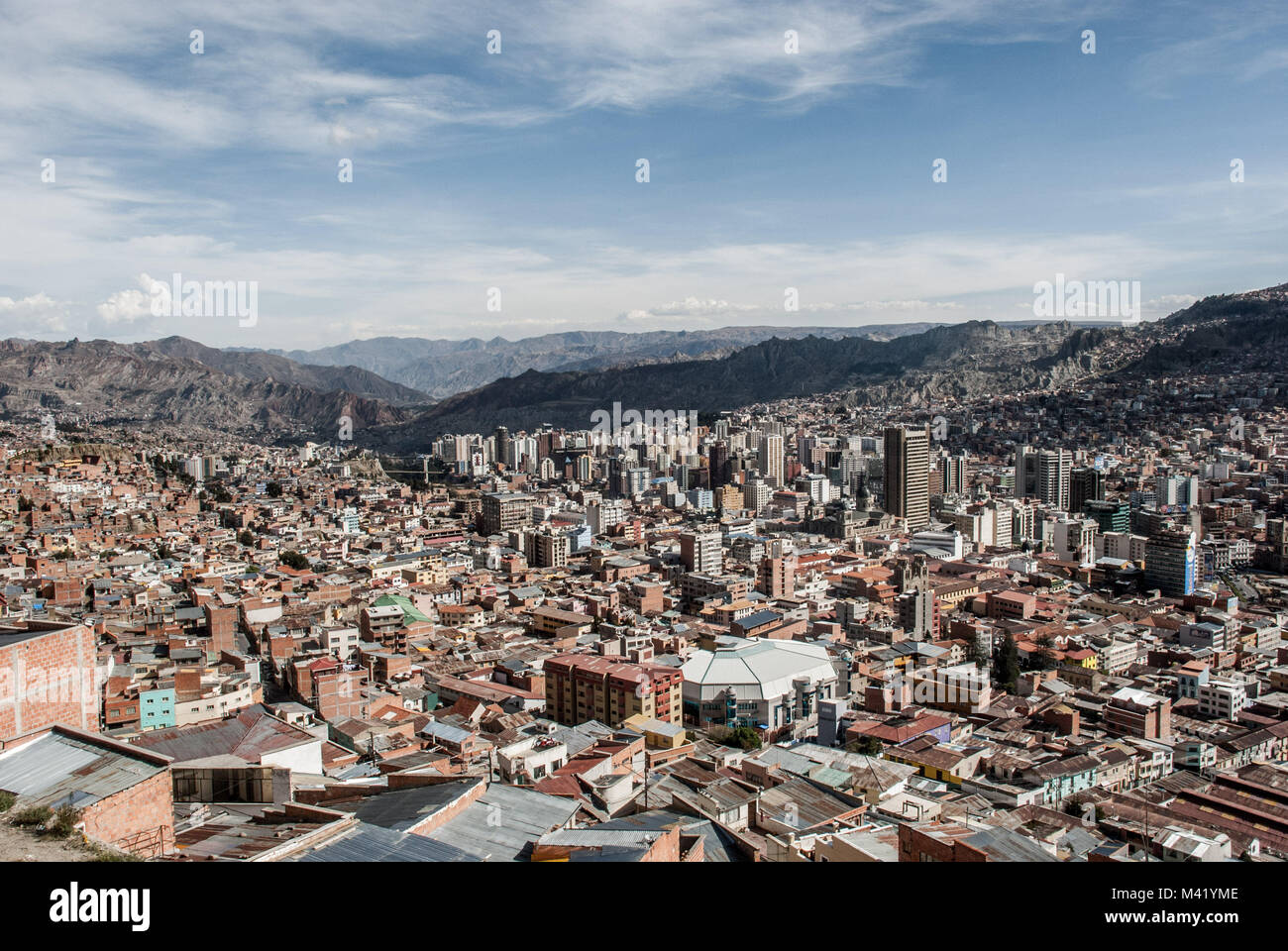 A panoramic view of the city of La Paz, Bolivia taken from El Alto Stock Photo