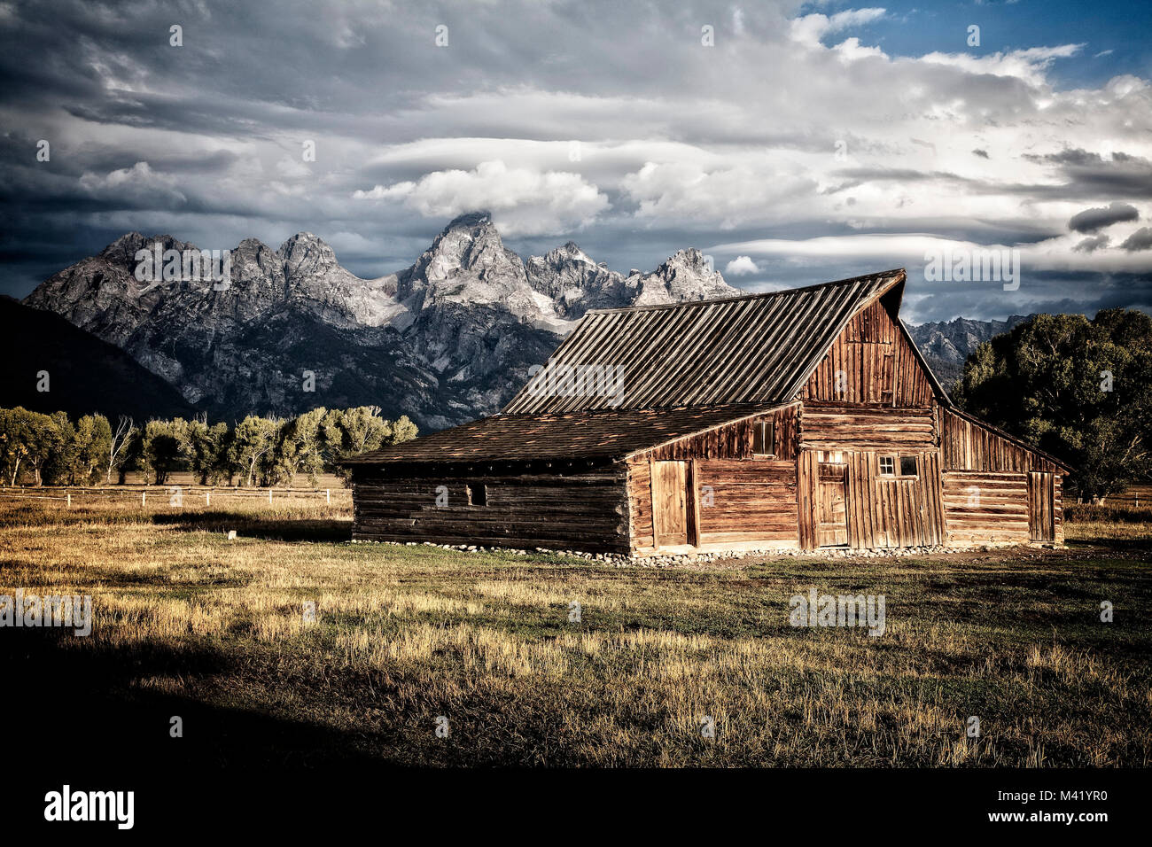 The Thomas Moulton barn on Mormon row near Grand Teton National Park. Wyoming. Stock Photo