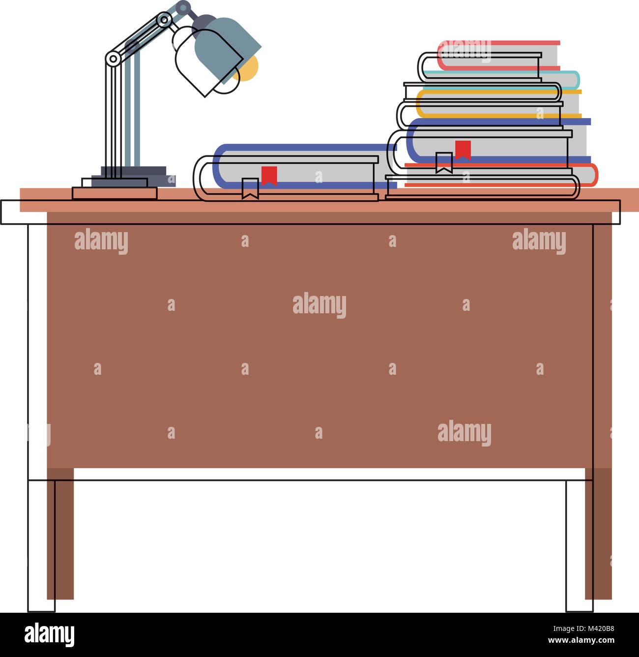 teacher desk with books and lamp Stock Vector Image & Art Alamy