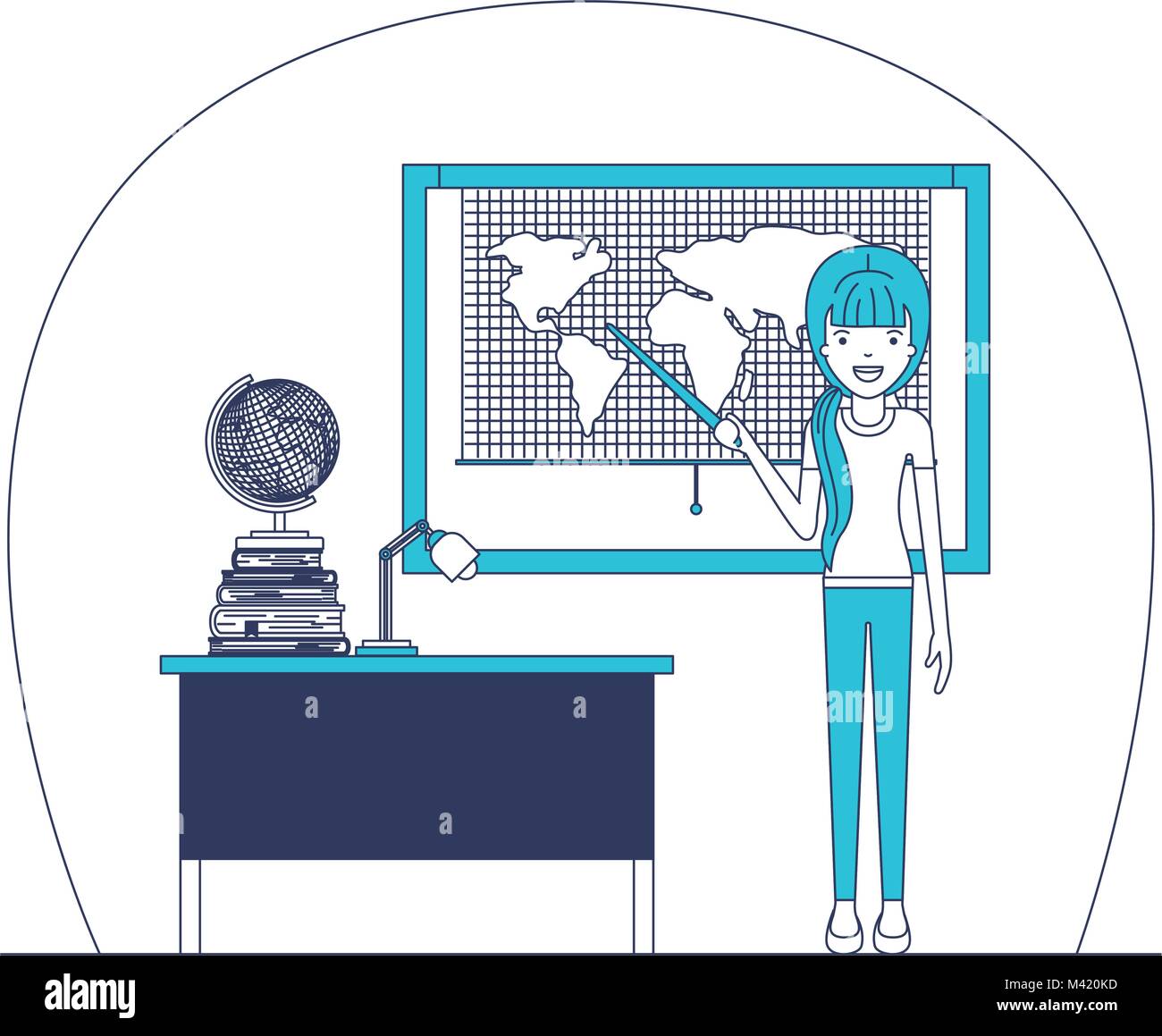 female teacher in geography class with pile books Stock Vector Image ...