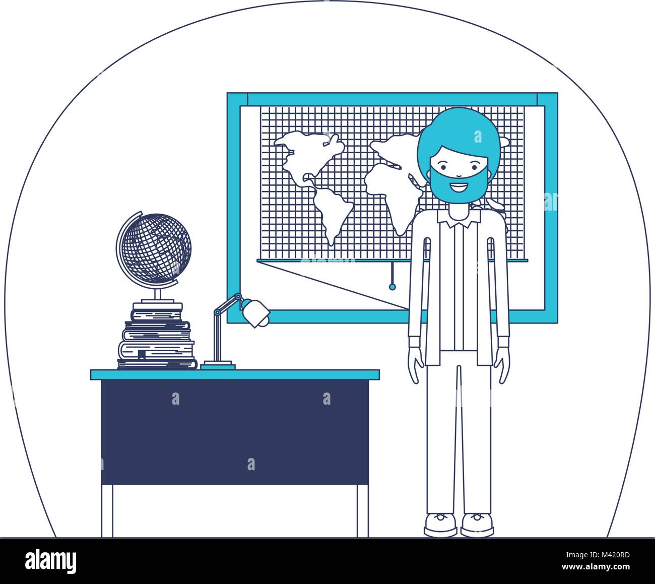 male teacher in geography class with pile books Stock Vector Image ...