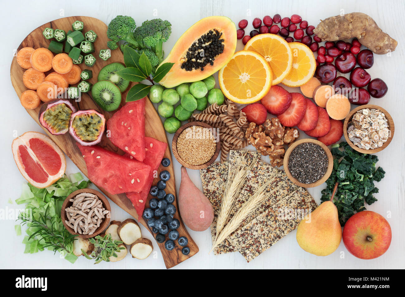 High fibre health food concept with multi seed crackers, cereals, nuts