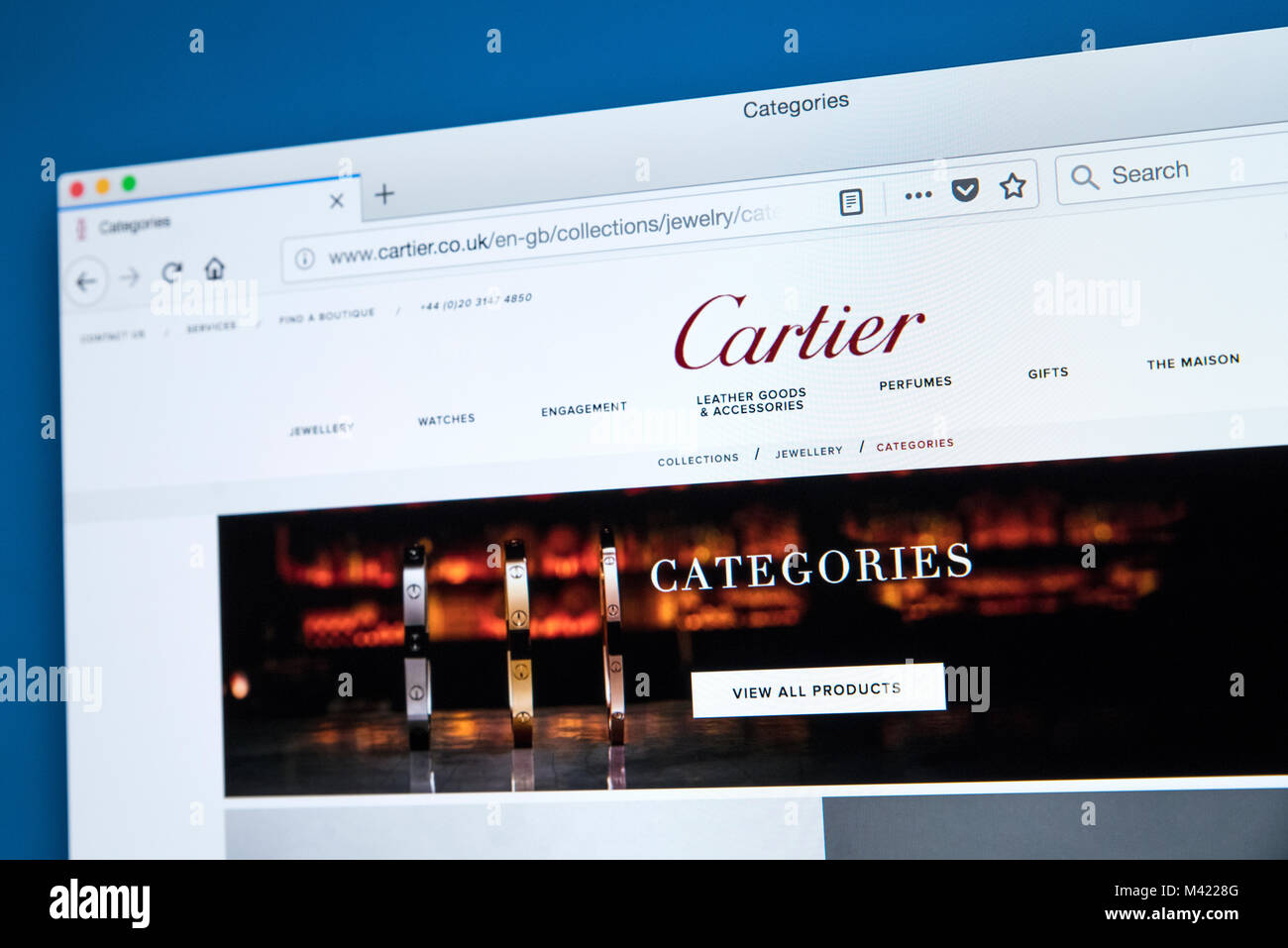 LONDON, UK - FEBRUARY 8TH 2018: The homepage of the official website for Cartier - the French jewellery company, on 8th February 2018. Stock Photo