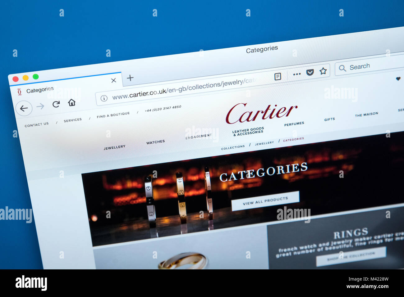 LONDON, UK - FEBRUARY 8TH 2018: The homepage of the official website for Cartier - the French jewellery company, on 8th February 2018. Stock Photo
