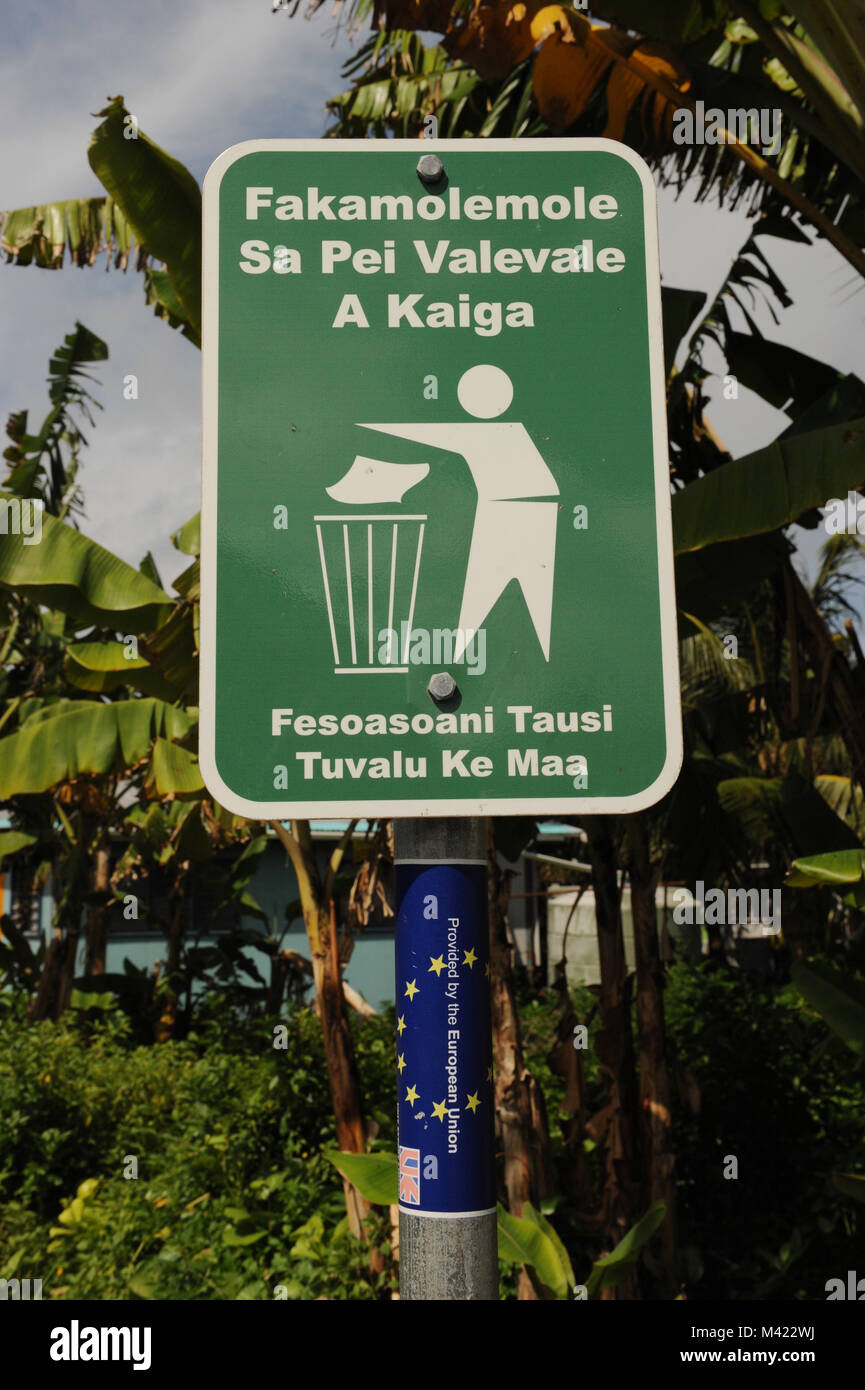 A please use the bin sign in Tuvalu Stock Photo