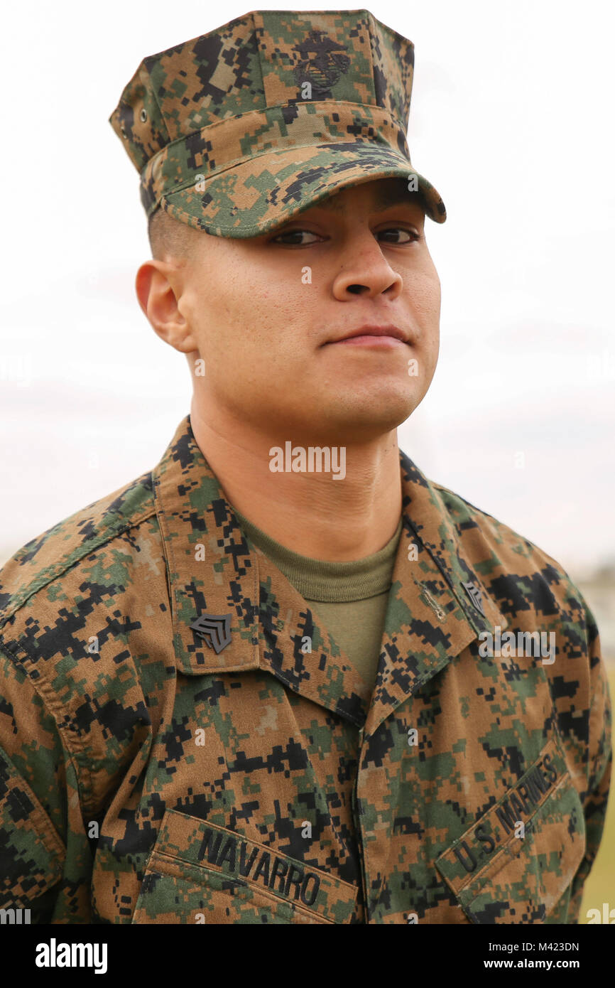 “Being NCO of the Year took great effort and accomplishment not only by me, but by my battalion. We took another award home for our unit. I’d like to tell all my Marines, peers and leaders to always keep pushing, whether you get awarded for it or not. Stay hungry, stay confident, stay humble.”   - Sgt. Heriberto Navarro, the supply chief of Headquarters and Service Company, 3rd Transportation Support Battalion, 3rd Marine Logistics Group, was awarded III Marine Expeditionary Force’s Noncommissioned Officer of the Year at Camp Foster, Okinawa, Japan, Feb. 8, 2018. Navarro was honored as III MEF Stock Photo
