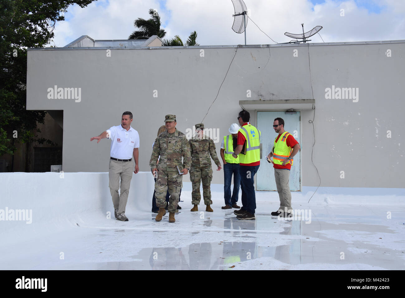 The U.S. Army Corps of Engineers conducted a final walk-through of Centro de Medico, Caguas, Puerto Rico, to inspect temporary repairs to the facility, February 9, 2018.  The CPF team is executing contracts to make structures water tight, eliminate hazards such as exposed electrical wiring, and perform mold remediation. Stock Photo