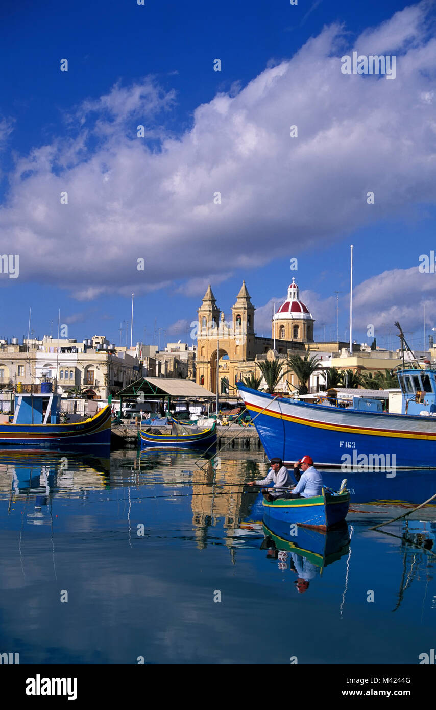 Fishing boats in Marsaxlokk harbour, Malta, Europe Stock Photo