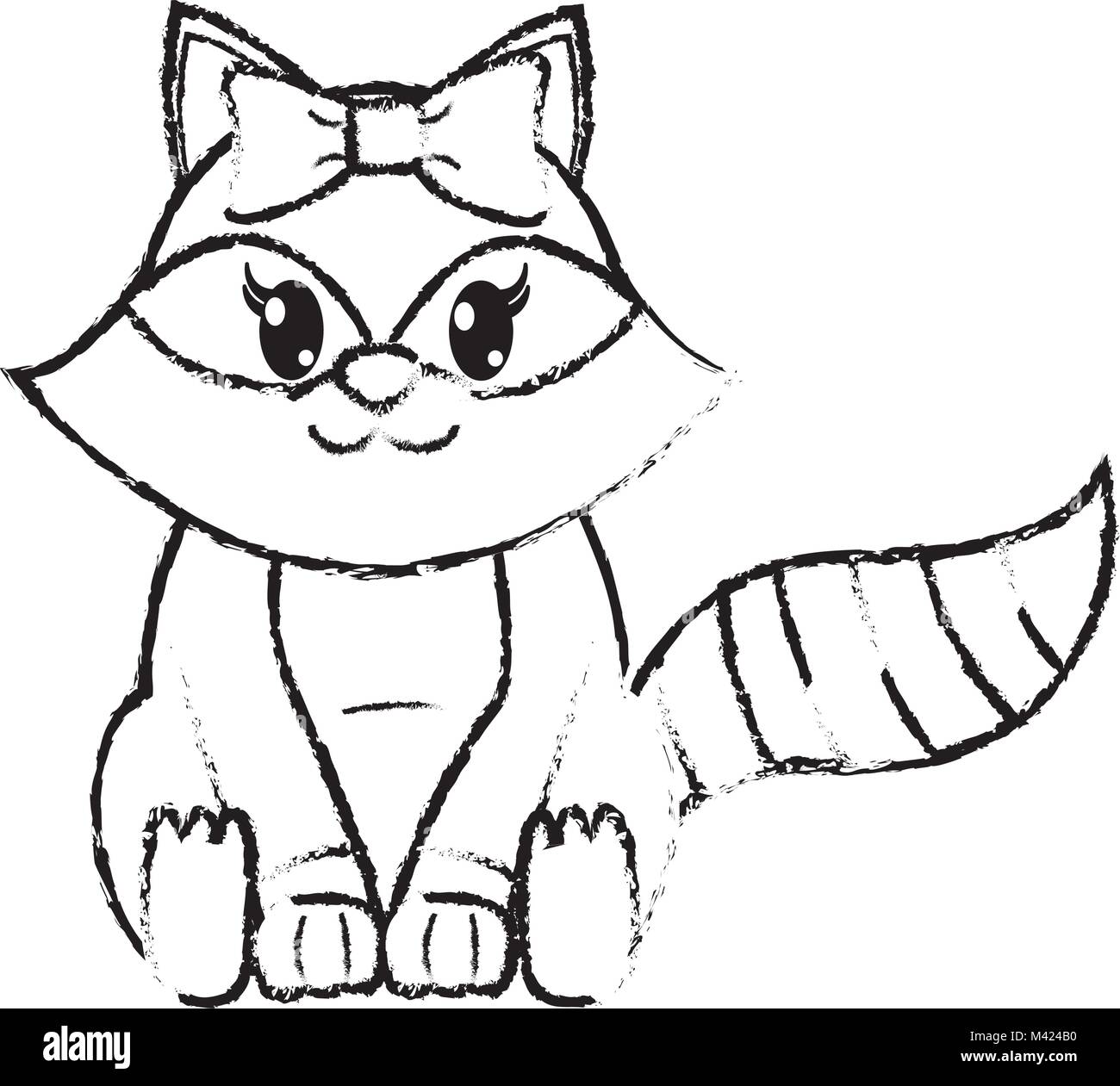Cartoon flat raccoon character funny raccoon Black and White Stock ...