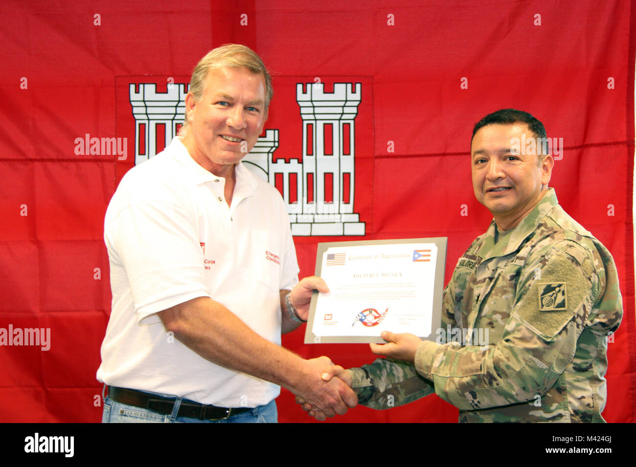 Michael Moxey, a special project manager for the Mobile District, was recognized on February 10, 2018 by Recovery Field Office commander Lt. Col. Roberto Solorzano for his work while deployed to Puerto Rico for the U.S. Army Corps of Engineers Hurricane Maria/Hurricane Irma response. He is a resident of Mobile, Alabama. Stock Photo