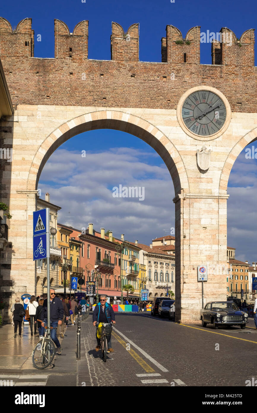 Old Town, Verona, Italy the Portoni della Bra, gateway on Piazza Bra gateway Stock Photo