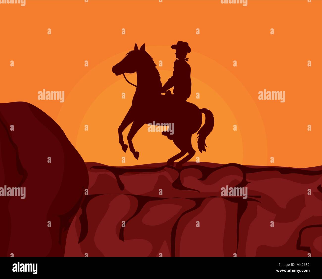 Cowboy on horse desert sunset Stock Vector Image & Art - Alamy
