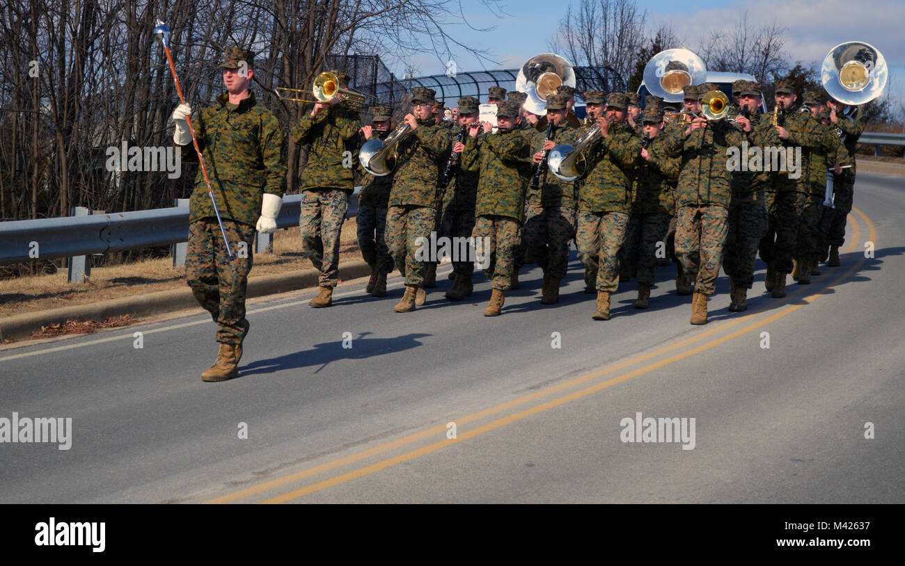 Crossing the bridge toward Marine Corps Air Facility, Staff Sgt. James Mathis, drum major of the Quantico Marine Corps Band embarks on a four mile march toward Officer Candidates School.(Photo by Jeremy Beale) Stock Photo