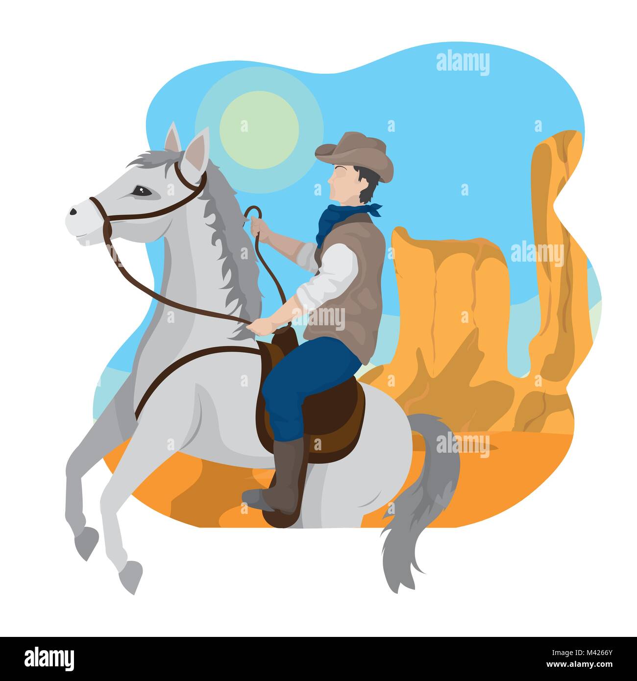 Cowboy on horse in desert Stock Vector