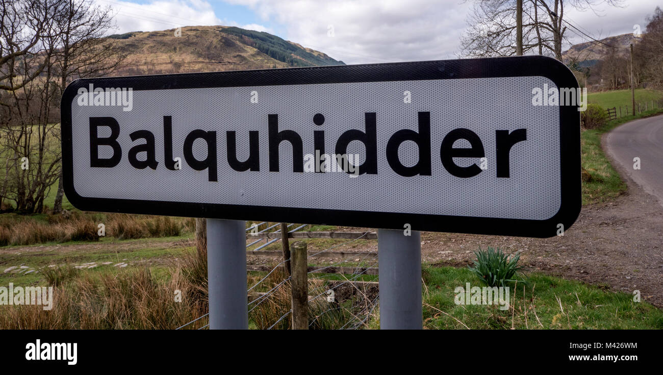 Boundary road sign at Balquhidder, Perthshire, Scotland, UK. Stock Photo
