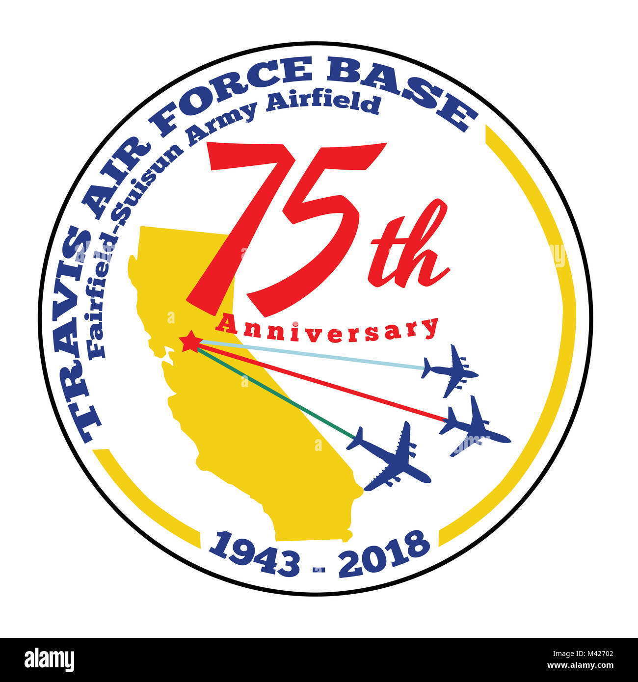 75th Anniversay Logo, created to celebrate the 75th Anniversary of Travis AFB/ Fairfield-Suisun Army Airfield, Travis AFB, CA Stock Photo