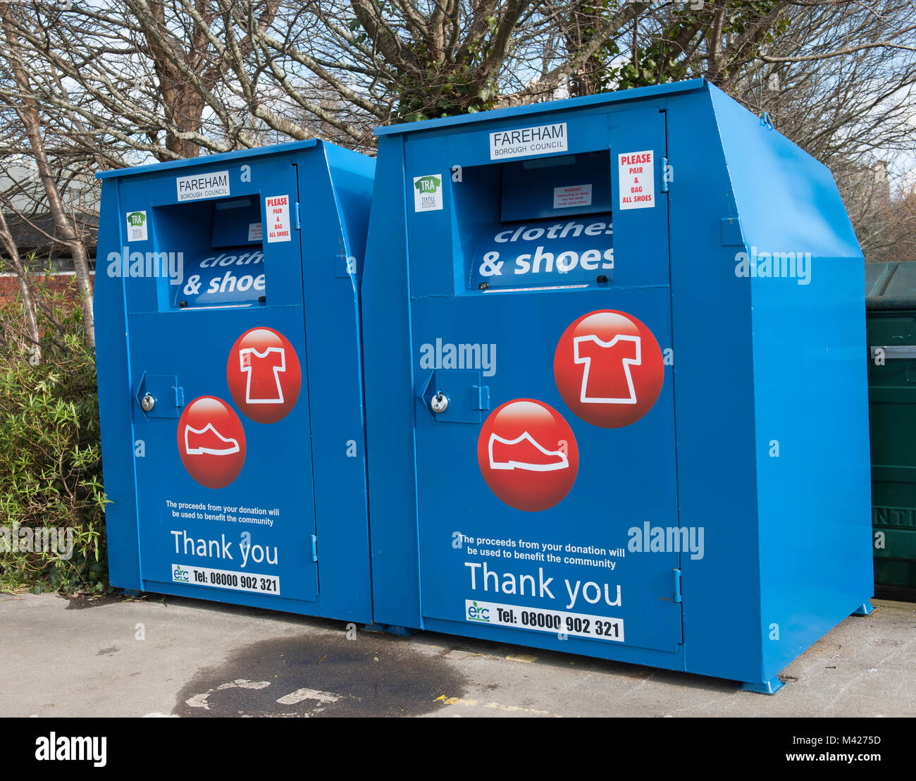 2 collection bins for recycling clothes and shoes placed at Stubbington