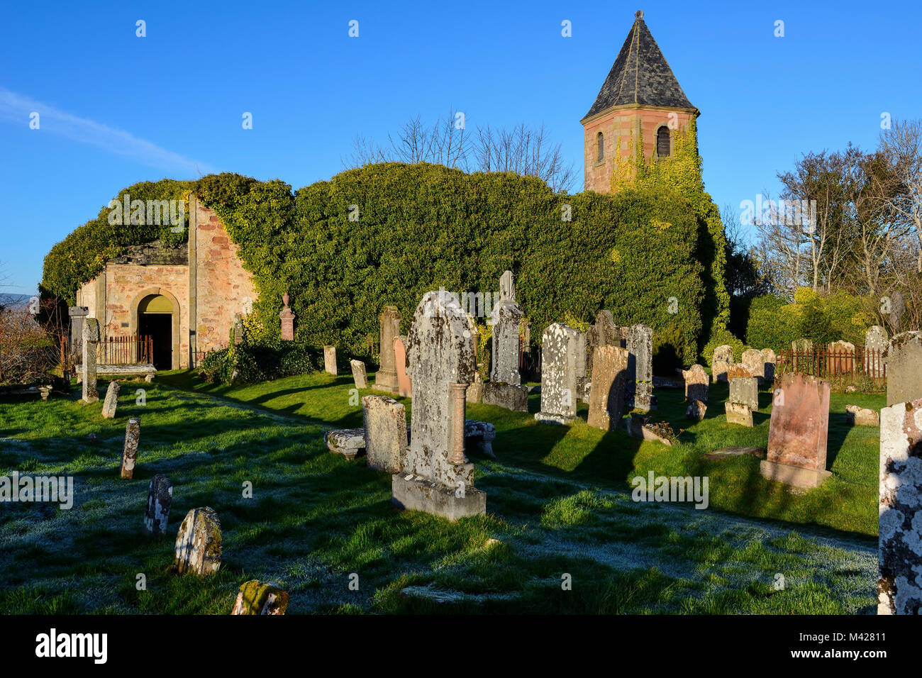 Ruined Gaelic chapel and graveyard at coastal town of Cromarty on the Black Isle in Ross & Cromarty, Highland Region, Scotland Stock Photo