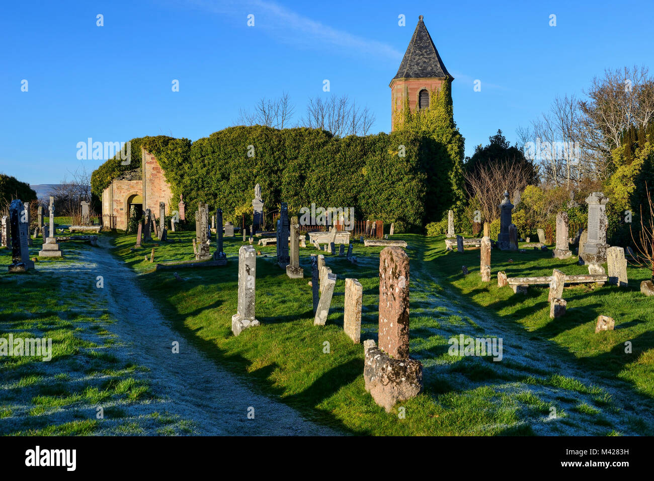 Ruined Gaelic chapel and graveyard at coastal town of Cromarty on the Black Isle in Ross & Cromarty, Highland Region, Scotland Stock Photo