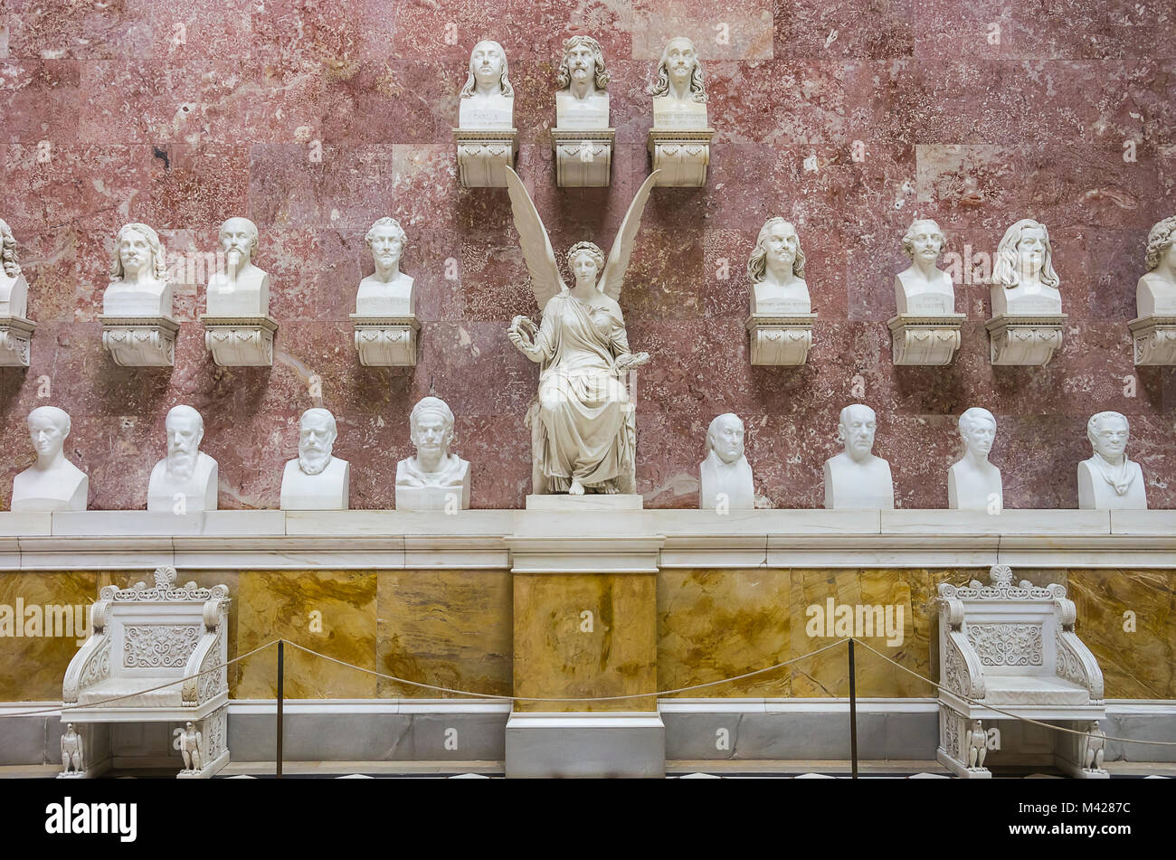 Busts of famous Germans in the Walhalla Hall of Fame in Donaustauf near Regensburg, Bavaria, Germany. Stock Photo