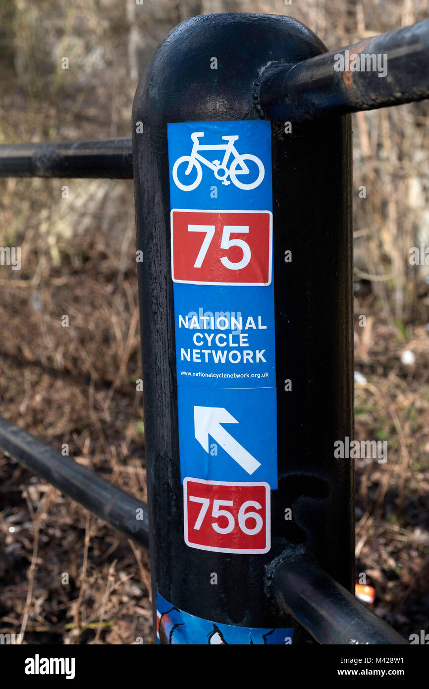 National Cycle Network sign on River Clyde Walkway in Glasgow, Scotland, United Kingdom Stock Photo