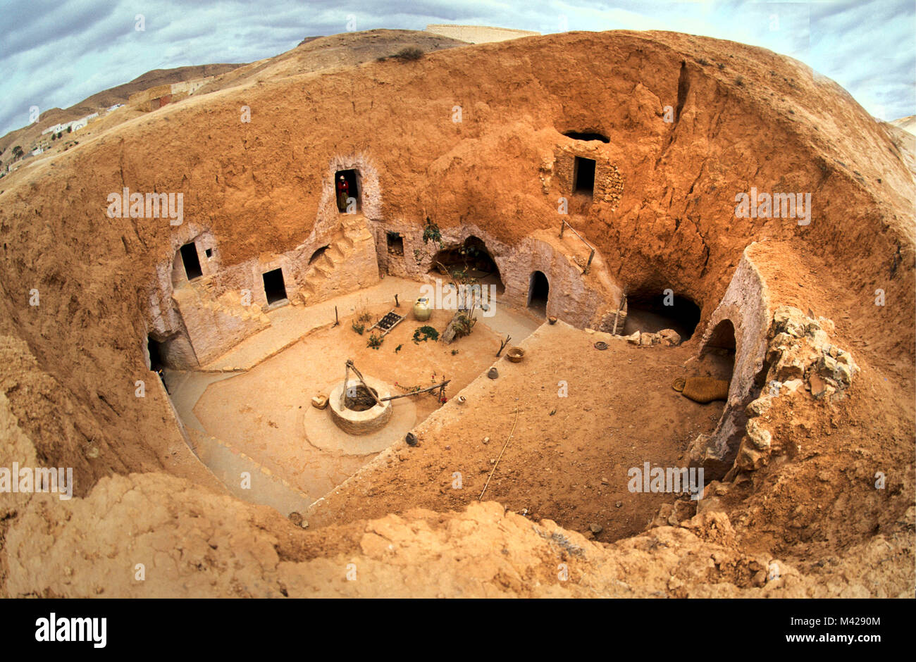 Tunisia. Matmata oasis. Sahara desert. Cave dwelling. complex of underground cave dwellings. Warm in winter, cool in summer. Stock Photo