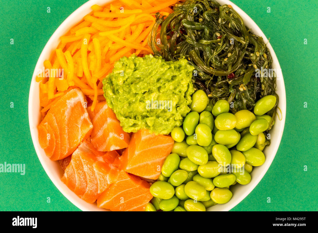 Hawaiian Style Raw Salmon Sashimi Poke Bowl With Edamame Beans And