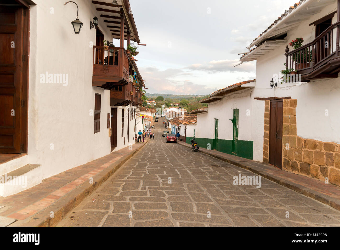Barichara Streets in Santander - Colombia. Stock Photo