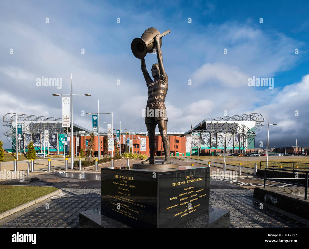Statue of Billy McNeil outside Celtic Park home of Celtic Football Club in Parkhead , Glasgow, Scotland, United Kingdom Stock Photo