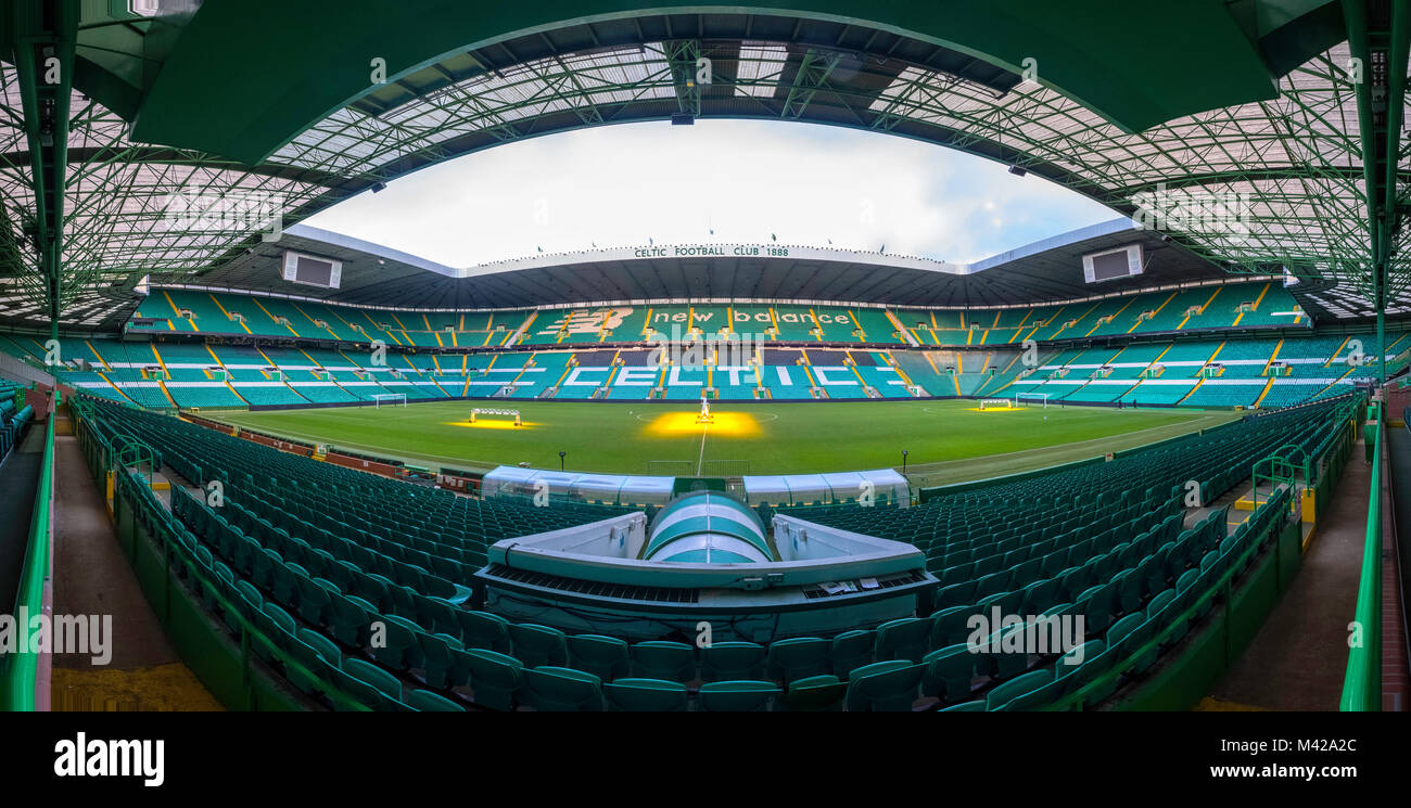 View of stands and pitch at Celtic Park home of Celtic Football Club in Parkhead , Glasgow, Scotland, United Kingdom Stock Photo
