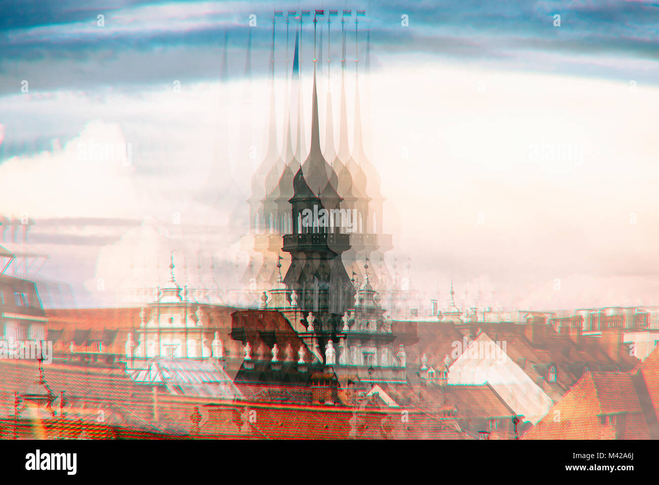 Maribor, Slovenia roofscape. Horizontal shot in a glitch style Stock Photo
