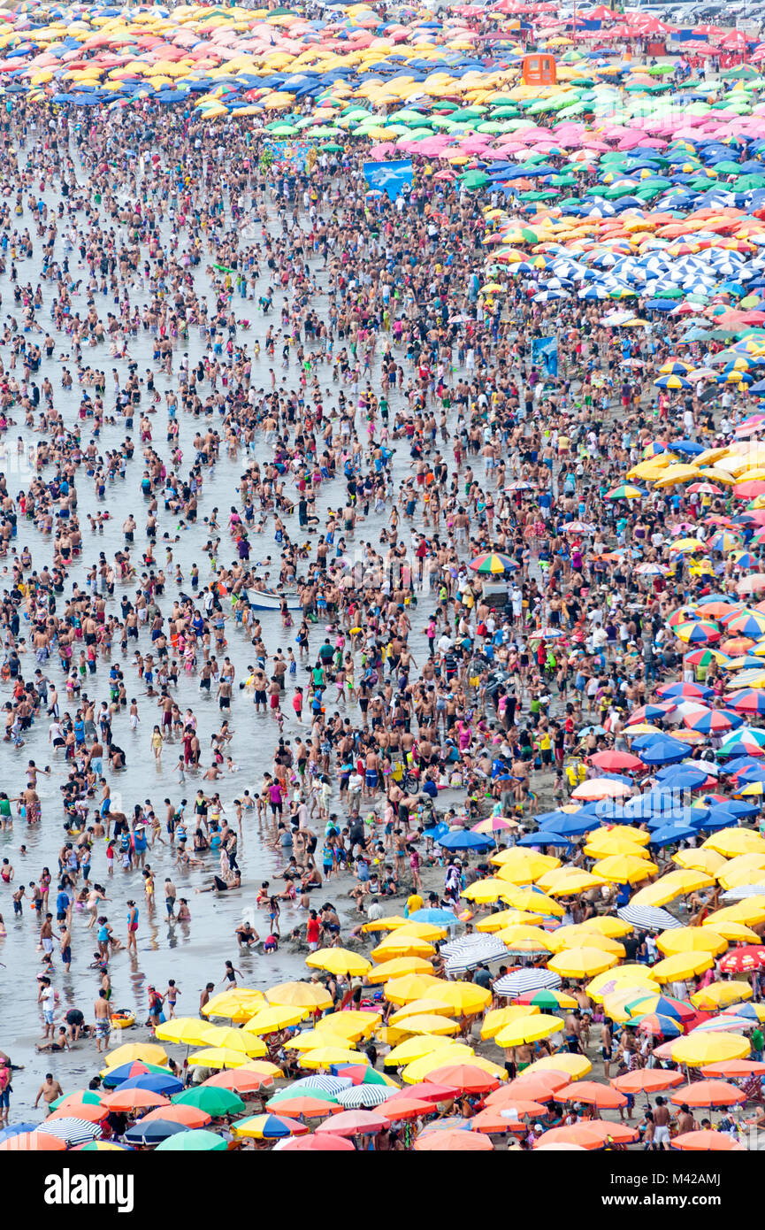 Crowded beach in Lima, Peru Stock Photo