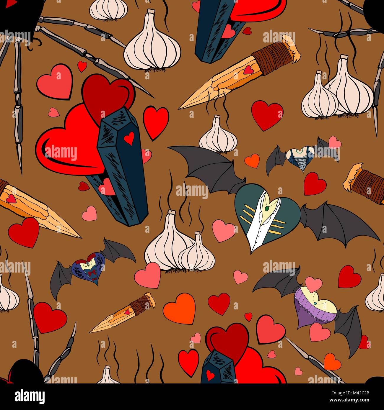 Seamless pattern with vampires theme for the Valentine Day Stock Vector ...