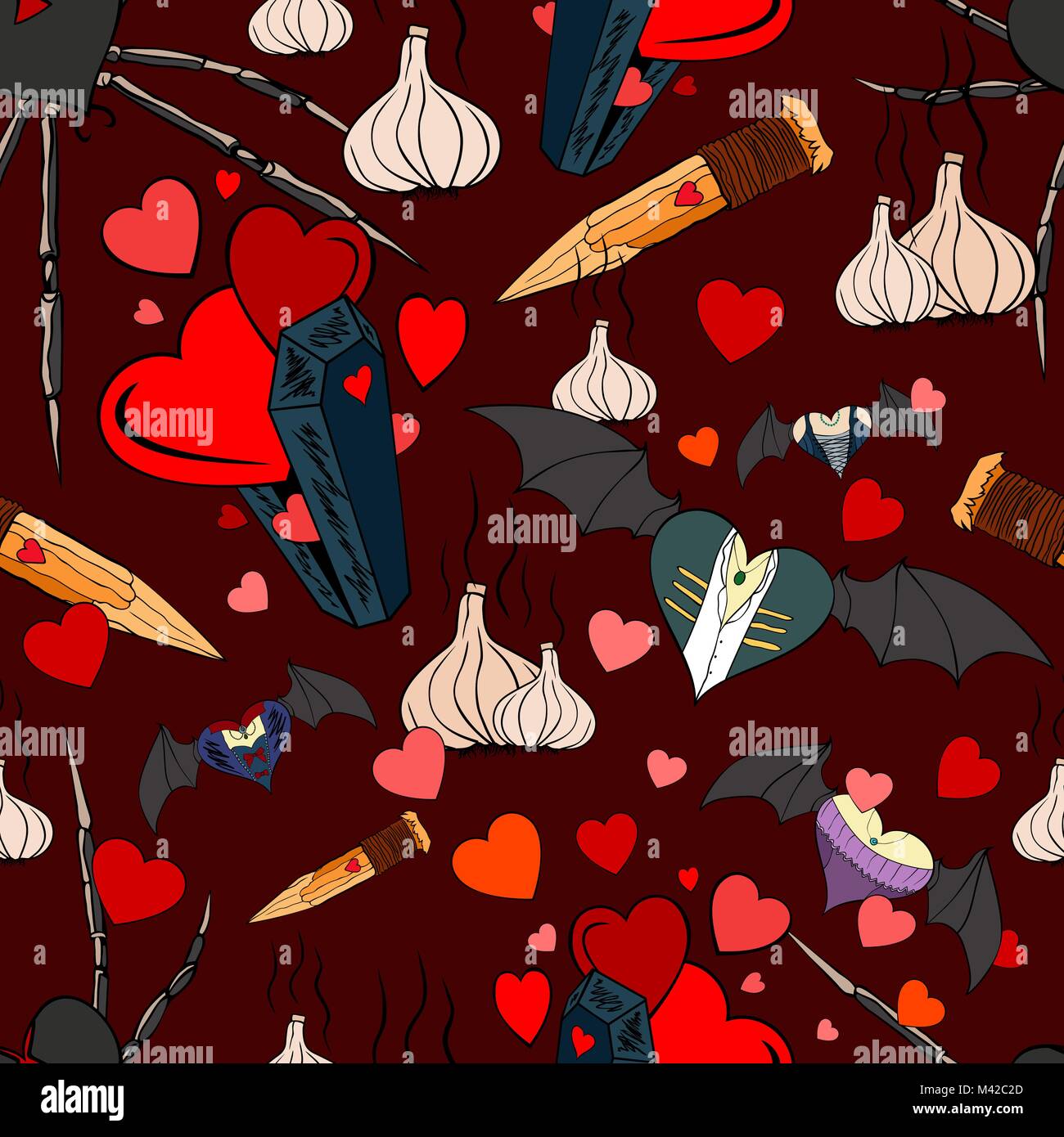 Seamless pattern with vampires theme for the Valentine Day Stock Vector ...