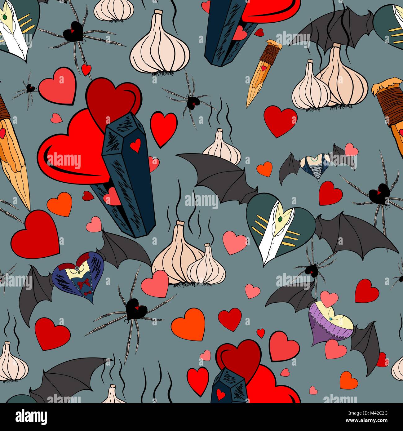 Seamless pattern with vampires theme for the Valentine Day Stock Vector ...