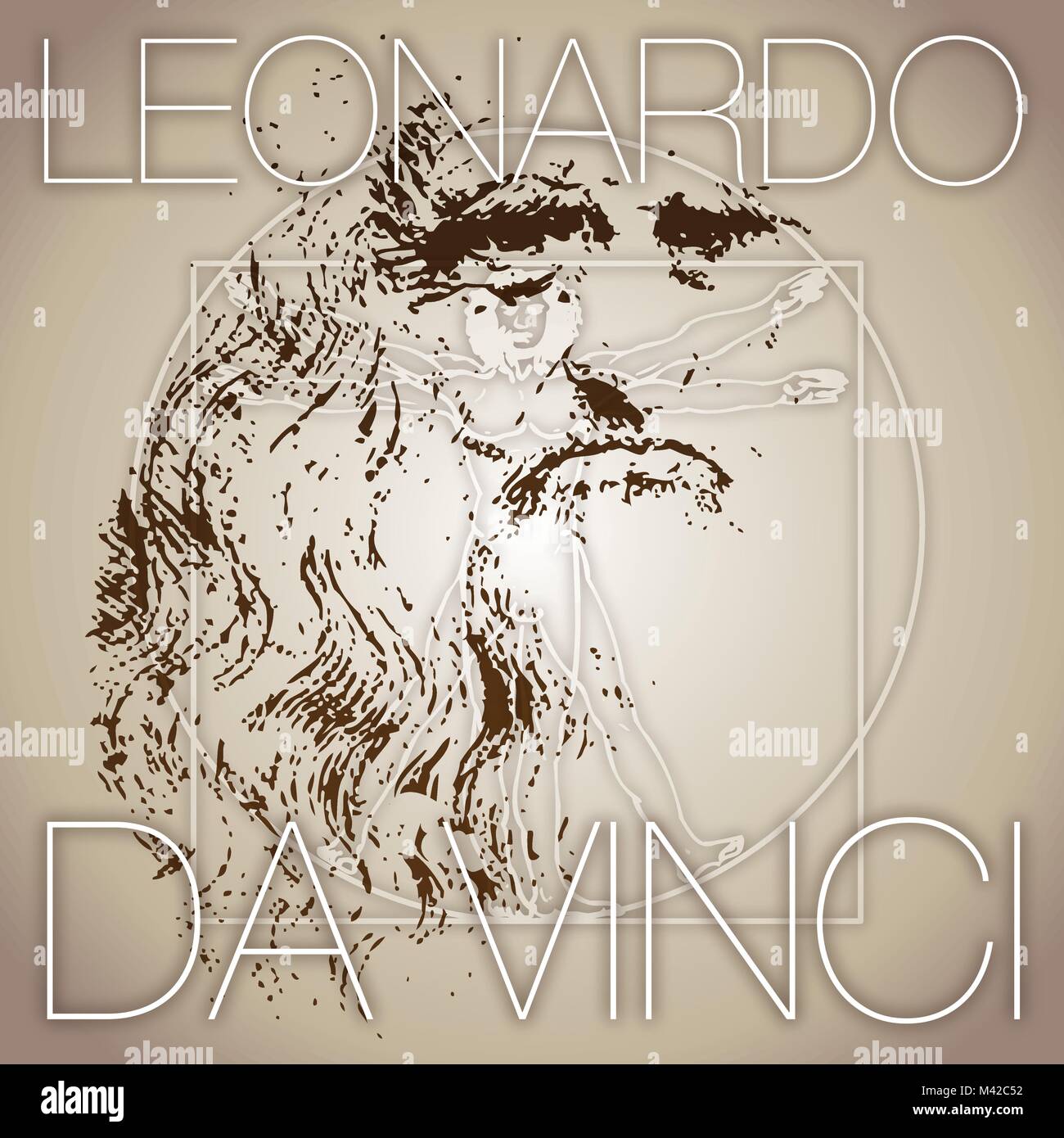 Leonardo Da Vinci portrait, vector illustration, graphic elaboration Stock Vector