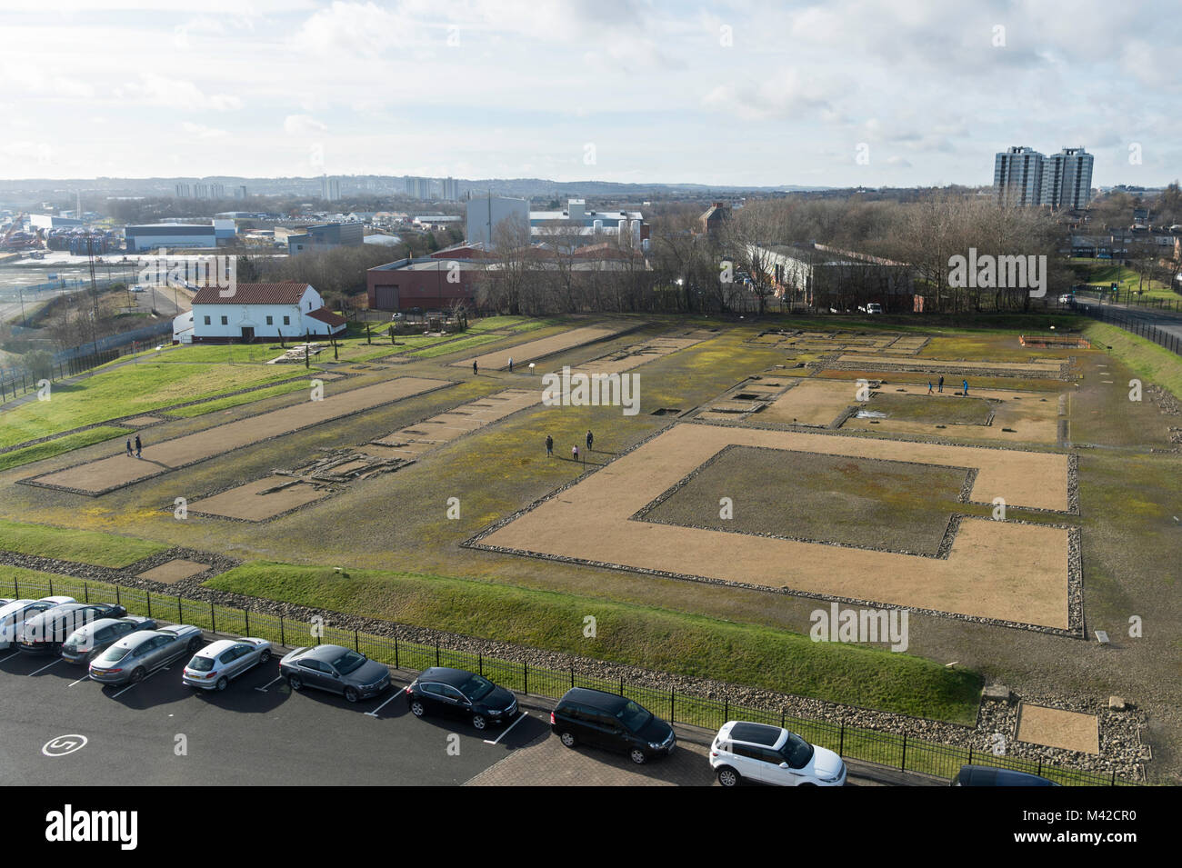 View of Segedunum Roman Fort from the observation tower, Wallsend, north east England, UK Stock Photo