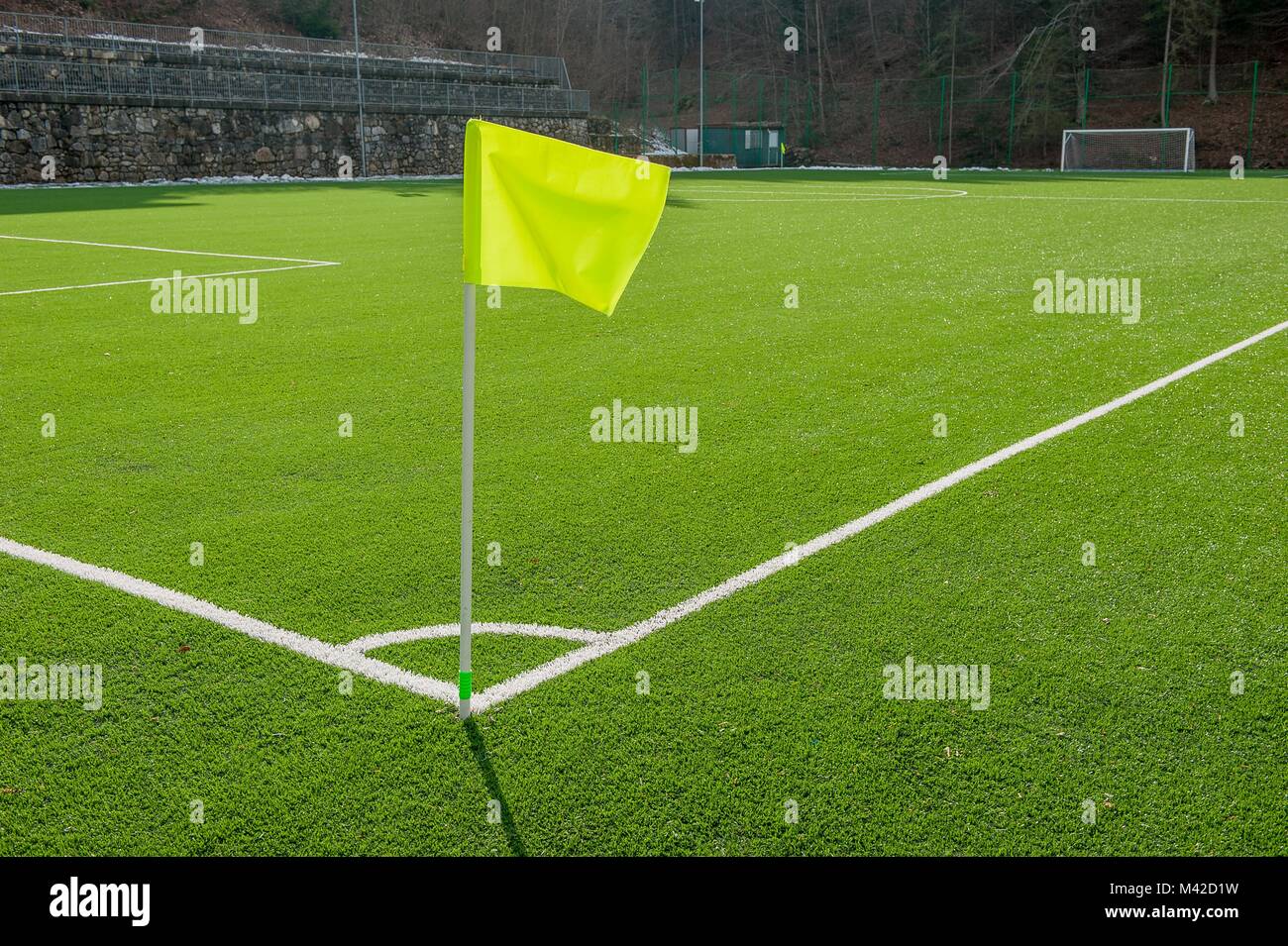 corner in the football field with artificial turf flag Stock Photo Alamy