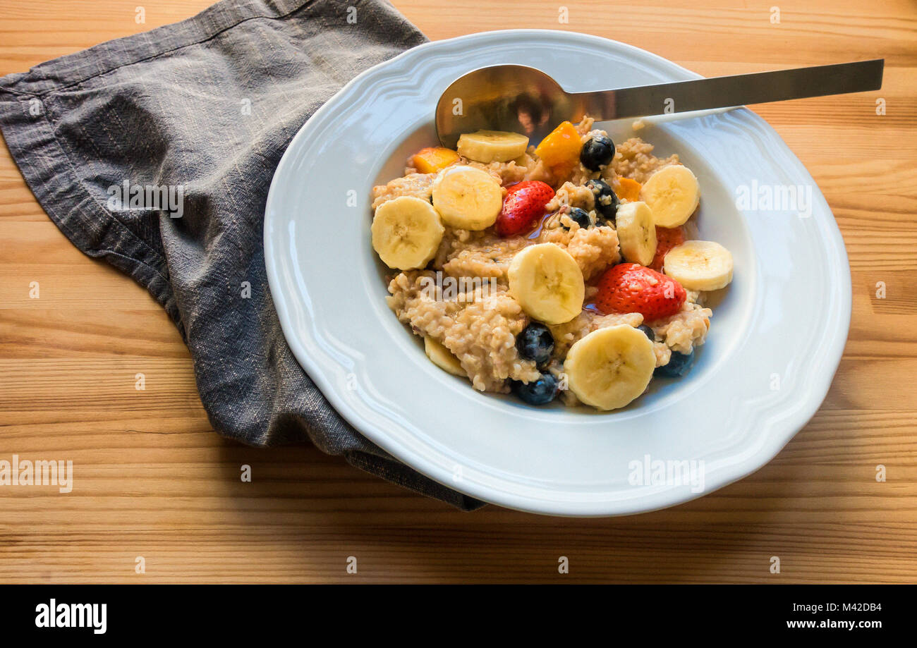 Oatmeal with fruit Stock Photo
