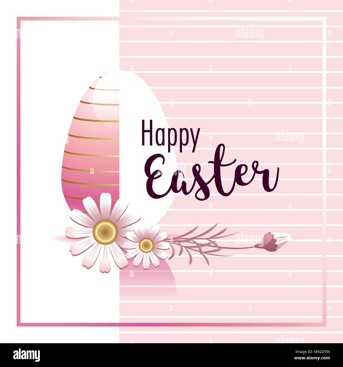 Happy Easter. Easter egg and chamomile flowers with hand lettering ...