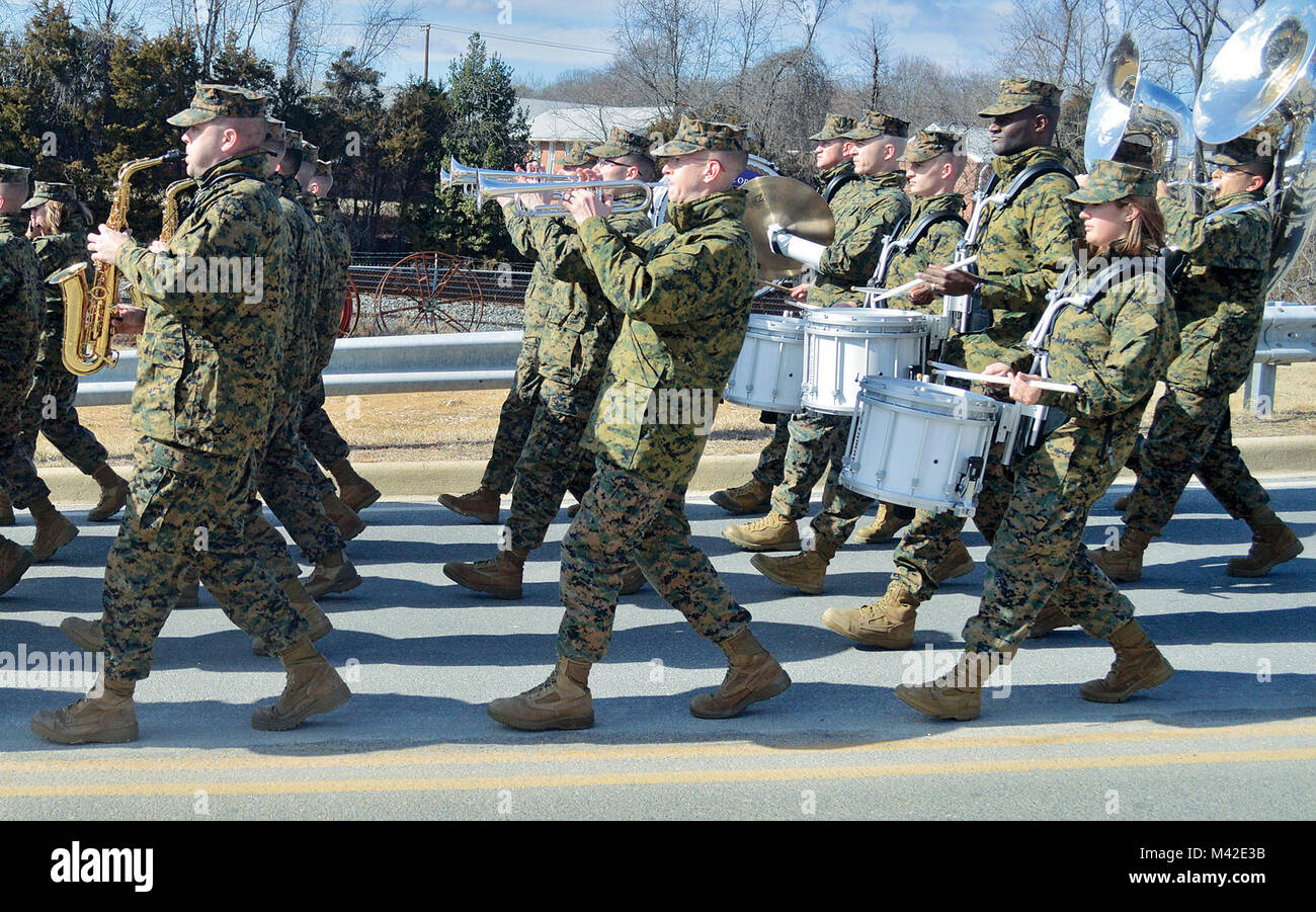 The Marine Corps Base Quantico Band practiced for weeks to perfect their music and form to prepare for the Mardi Gras Parades they will be participating in Feb. 9-13.  The band practiced three to four hours a day, three times a week, sometimes marching as much as five miles at a time.  ( Stock Photo