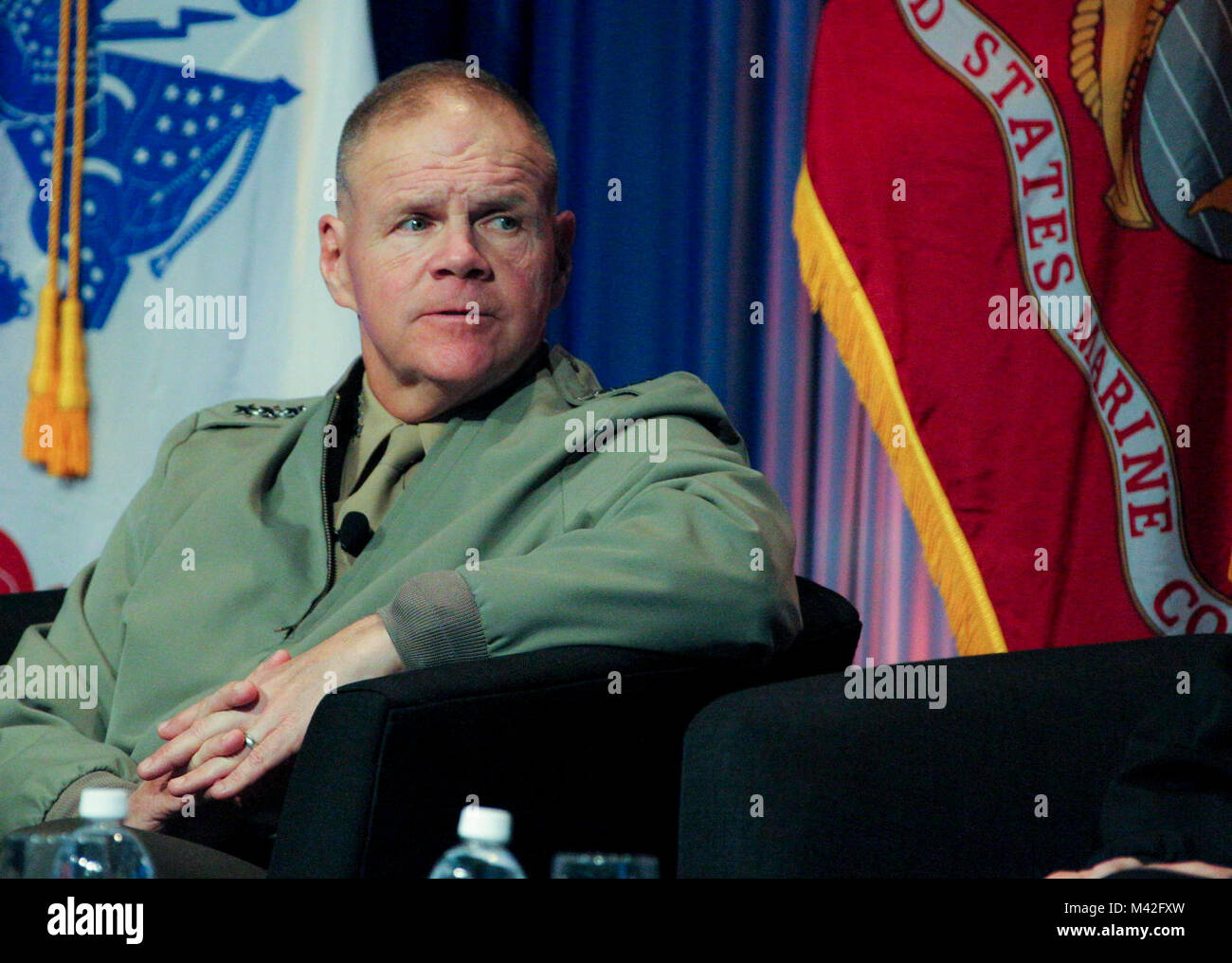 Commandant of the Marine Corps Gen. Robert B. Neller speaks to military service members and attendees at the Sea Service Chiefs Town Hall Luncheon at the San Diego Convention Center, San Diego, Calif., February 8, 2018. Neller spoke about the Marine Corps and answered questions from the audience. (U.S. Marine Corps Stock Photo